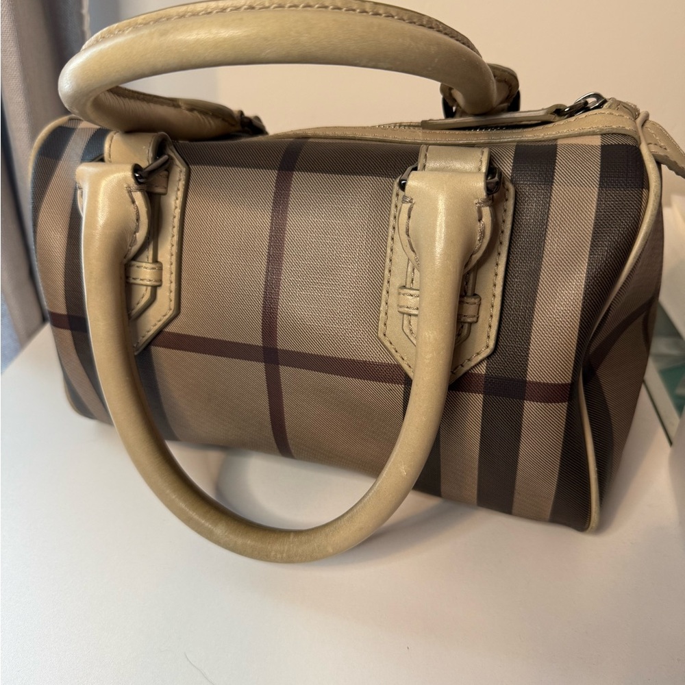 Burberry Beige and Brown Checkered Satchel